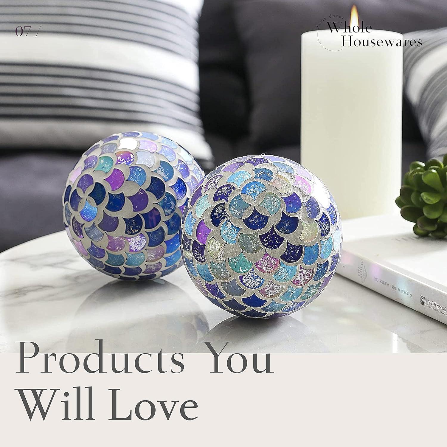 Set of 3 White Glass Mosaic Decorative Sphere Balls