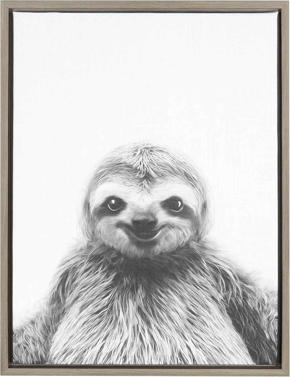 24" x 18" Sloth Framed Canvas Art - Uniek