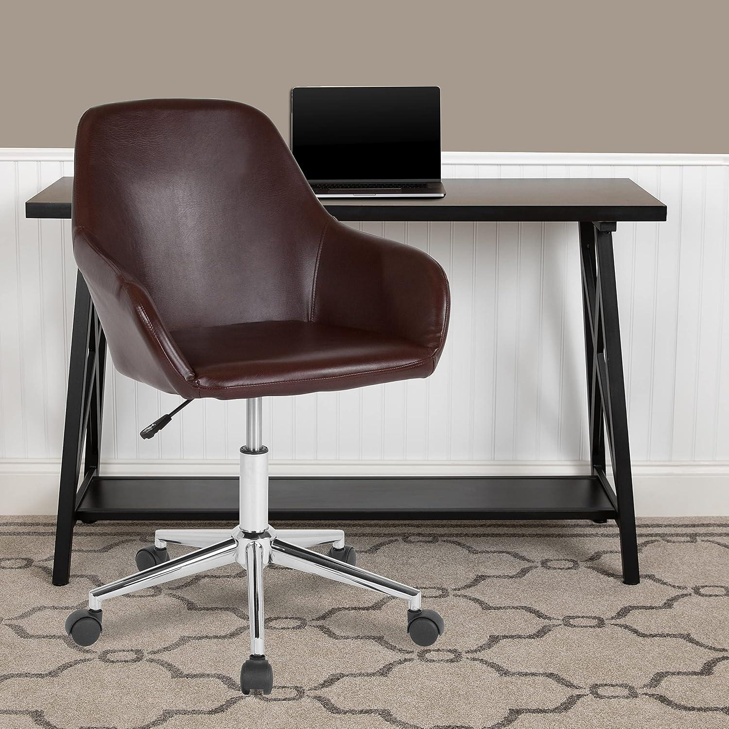 Cortana Mid-Back Brown LeatherSoft Swivel Task Chair with Chrome Base