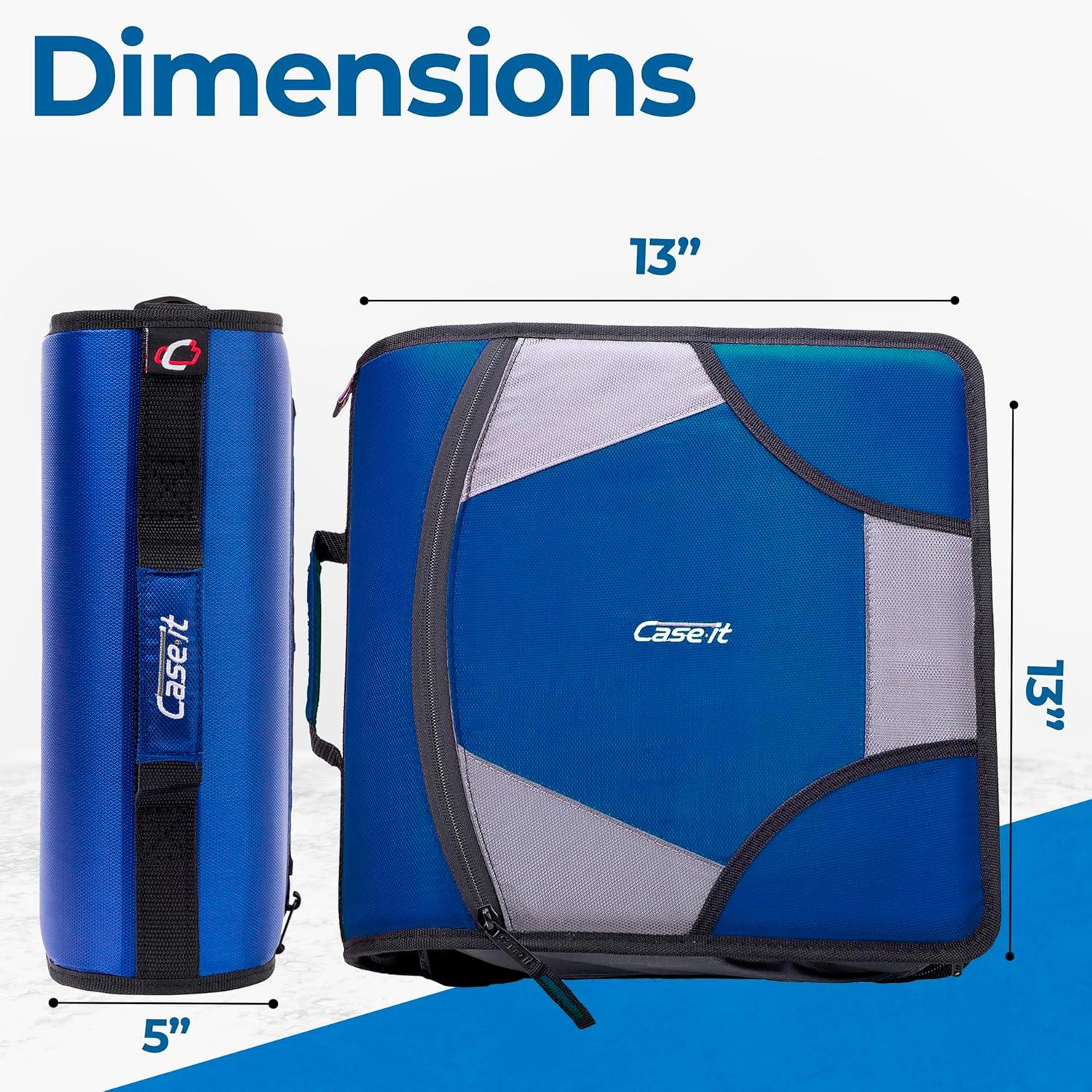 Case it King Size Mighty Zip Tab Binder, 3 Rings, 4" Capacity, 11 X 8.5, Midnight Blue