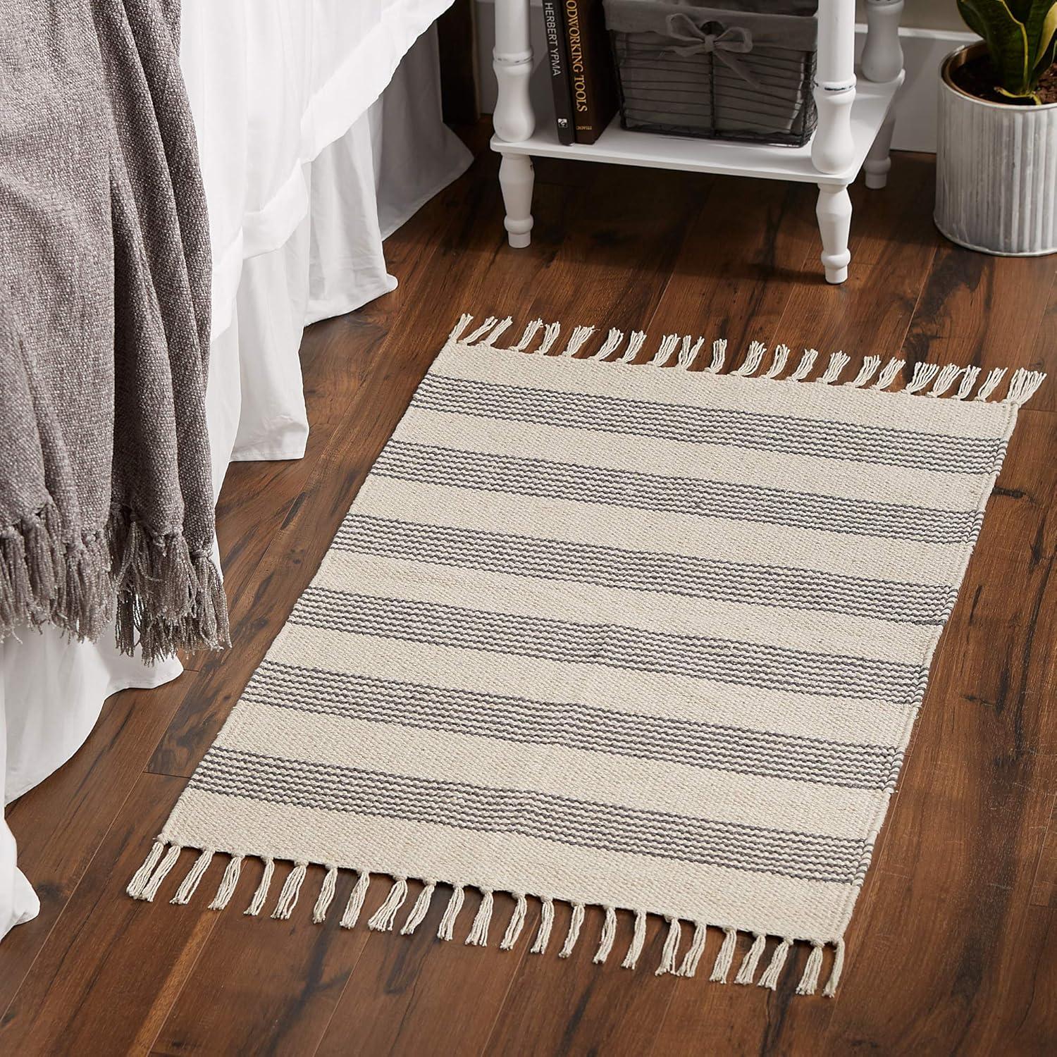 Gray Ticking Stripe Hand-Loomed Rug 2x3 Ft