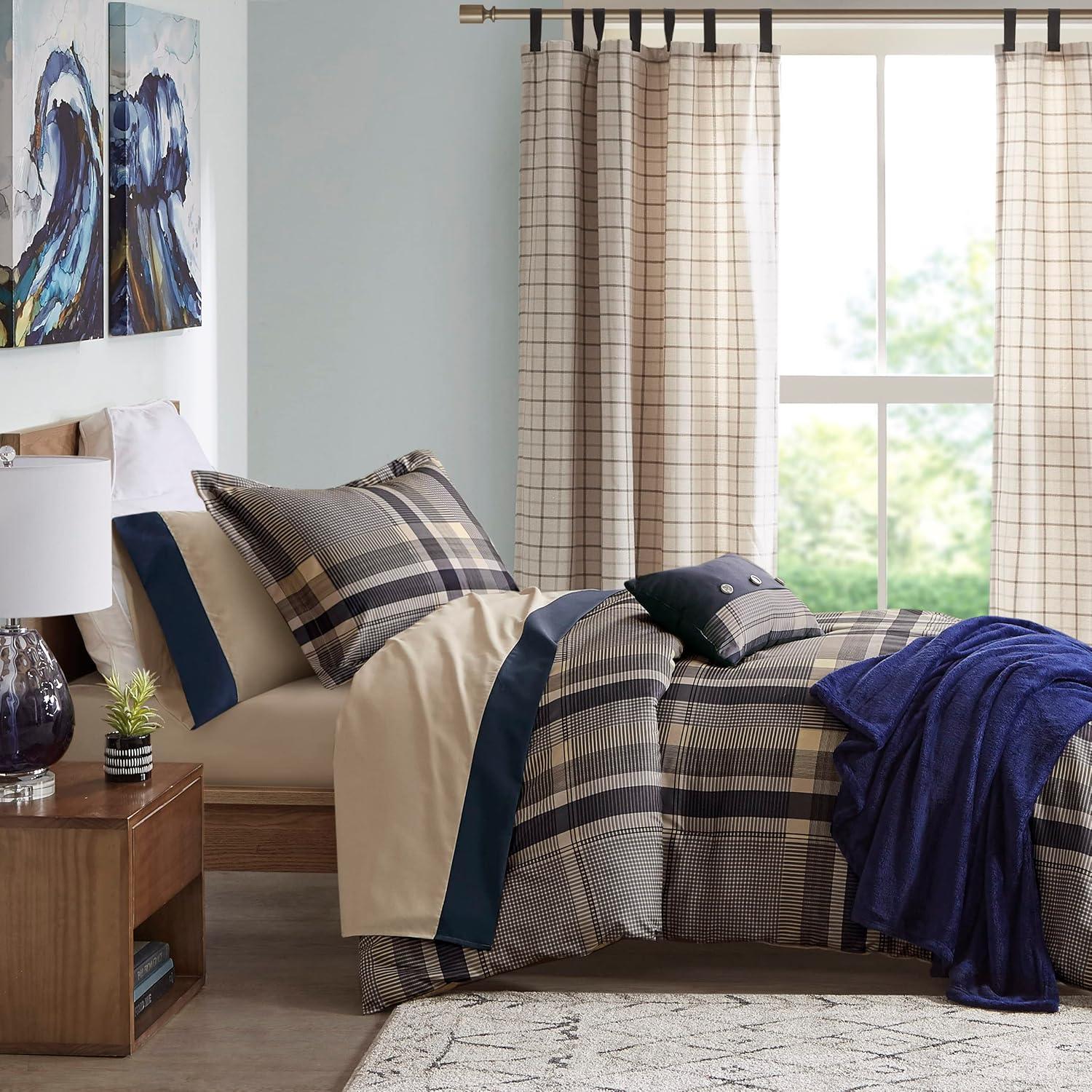 Intelligent Design Rick Plaid Print Antimicrobial Comforter Set with Bed Sheet Navy