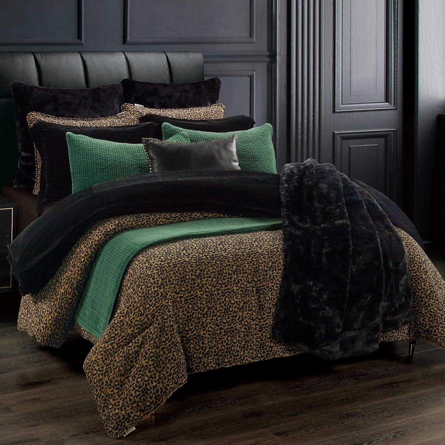 Adrienne Gold Black Leopard Print Chenille Fabric Classic Modern Rustic Duvet Cover Set