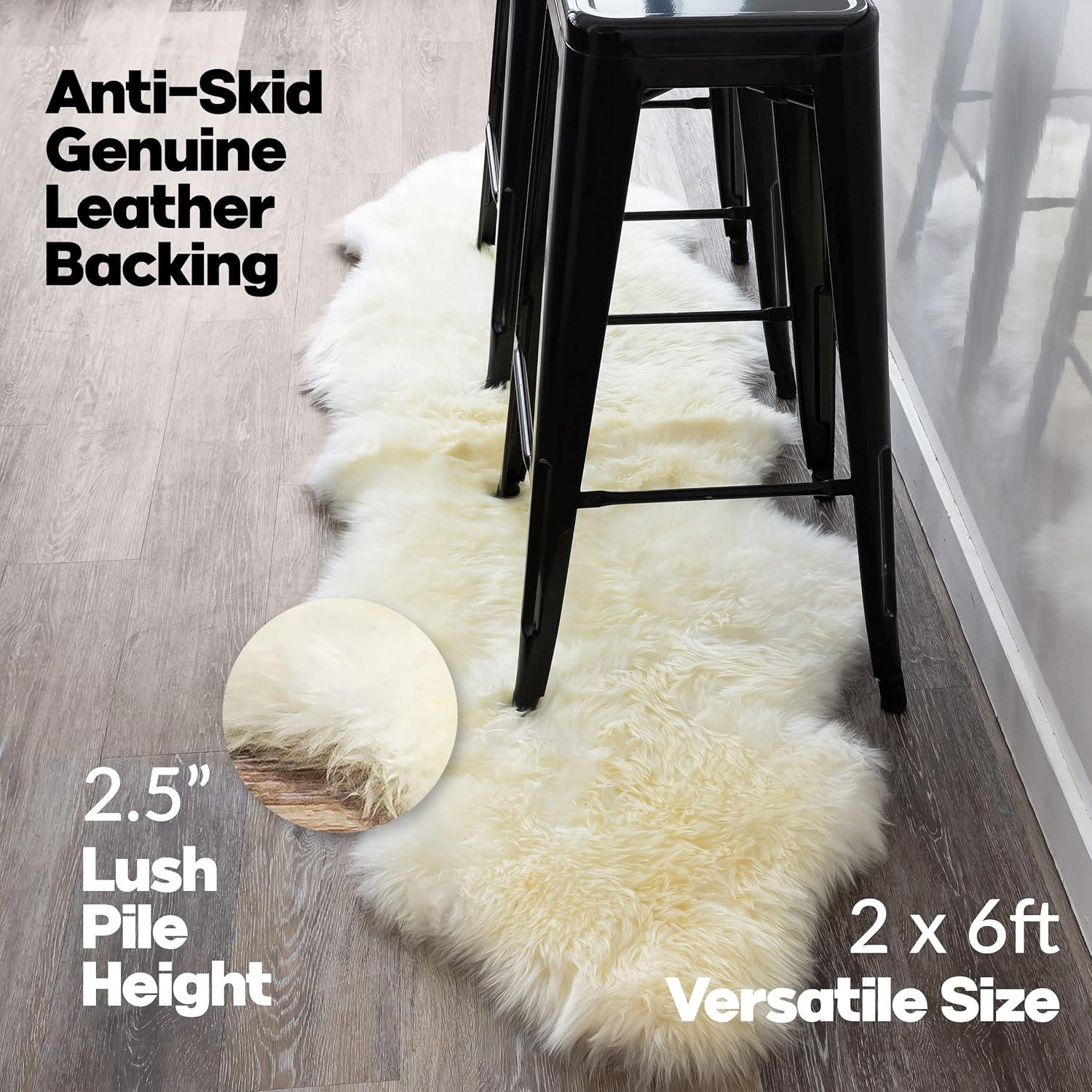 Natural Zealand Sheepskin Double Rug 2x6 White Soft Durable