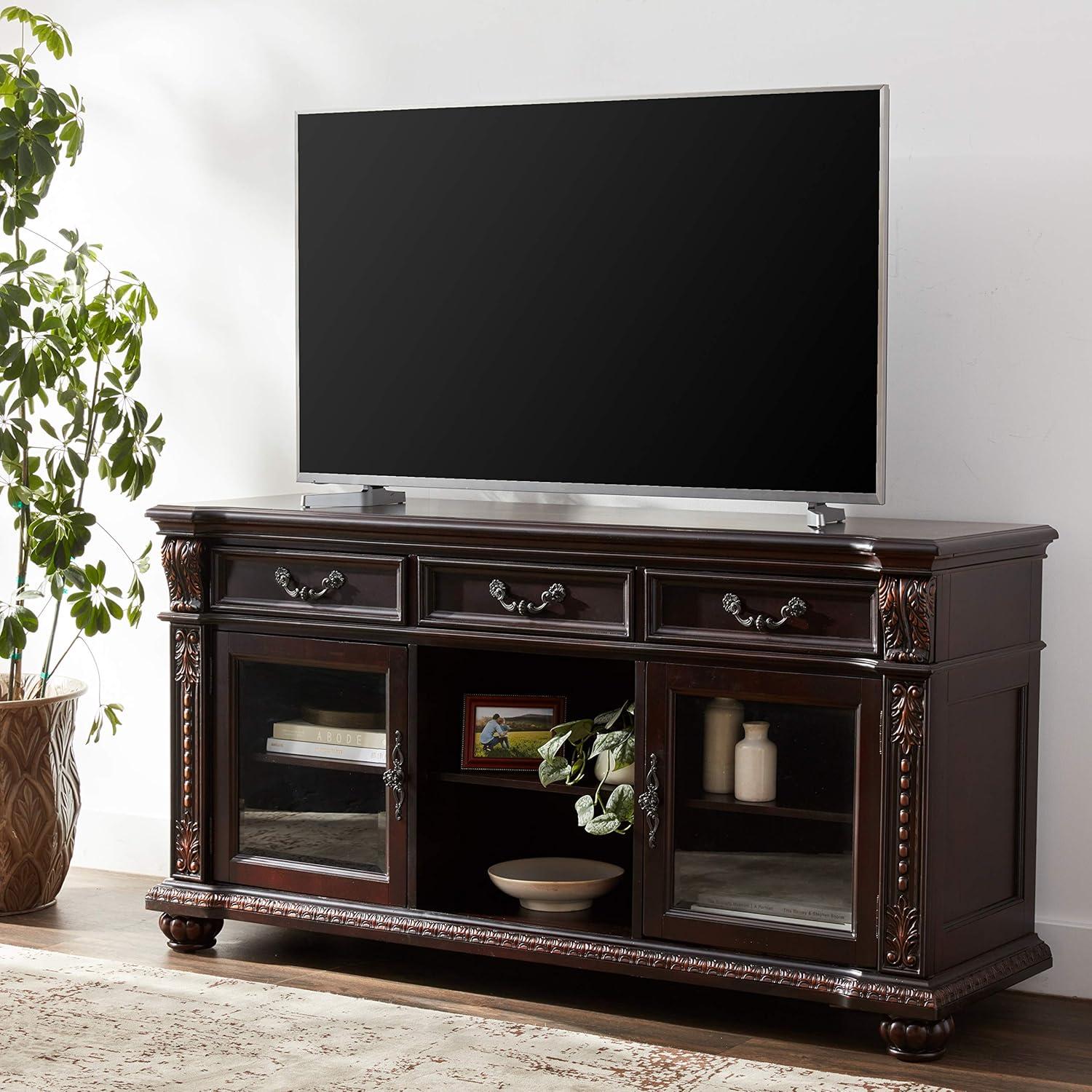 ACME Anondale 3-Drawer Wooden TV Stand with Glass Doors in Cherry