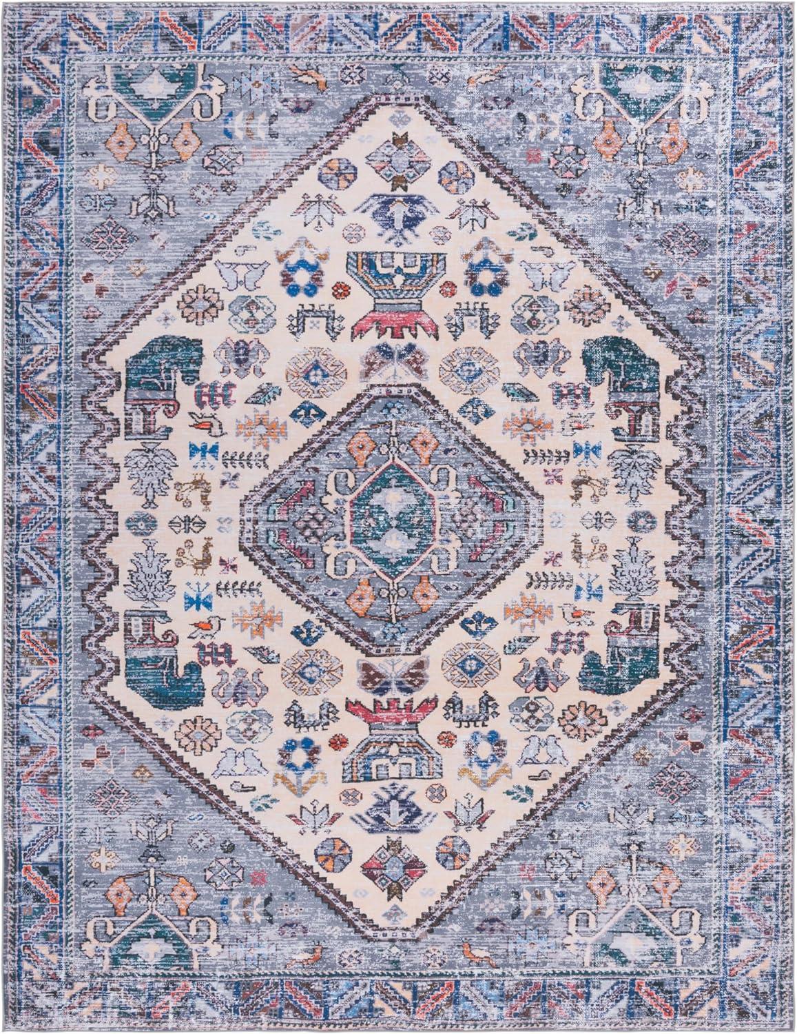 SAFAVIEH Tucson Delora Traditional Machine Washable Area Rug, 9' x 12', Beige/Grey