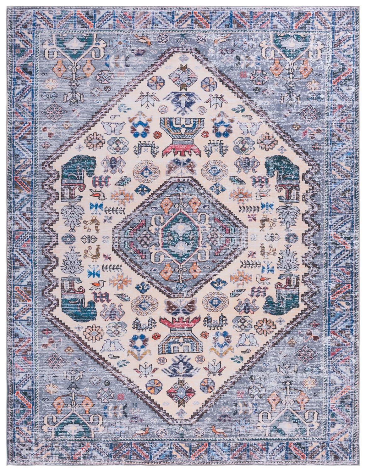 SAFAVIEH Tucson Delora Traditional Machine Washable Area Rug, 9' x 12', Beige/Grey