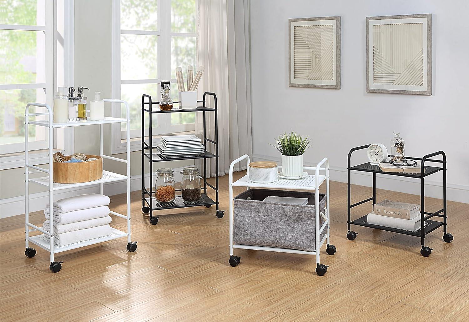 White Metal 3-Tier Utility Rolling Shelf Cart