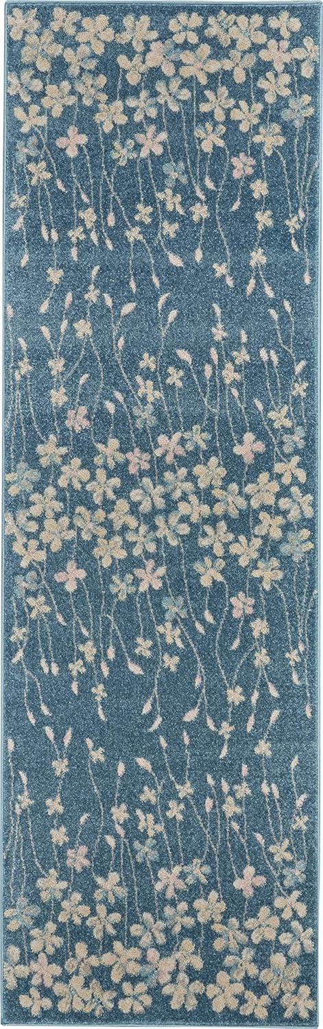 Nourison Tranquil 5'3" X 7'3" (5' x 7') Turquoise Area Rug Bohemian Botanical Vine and Bloom by Nourison