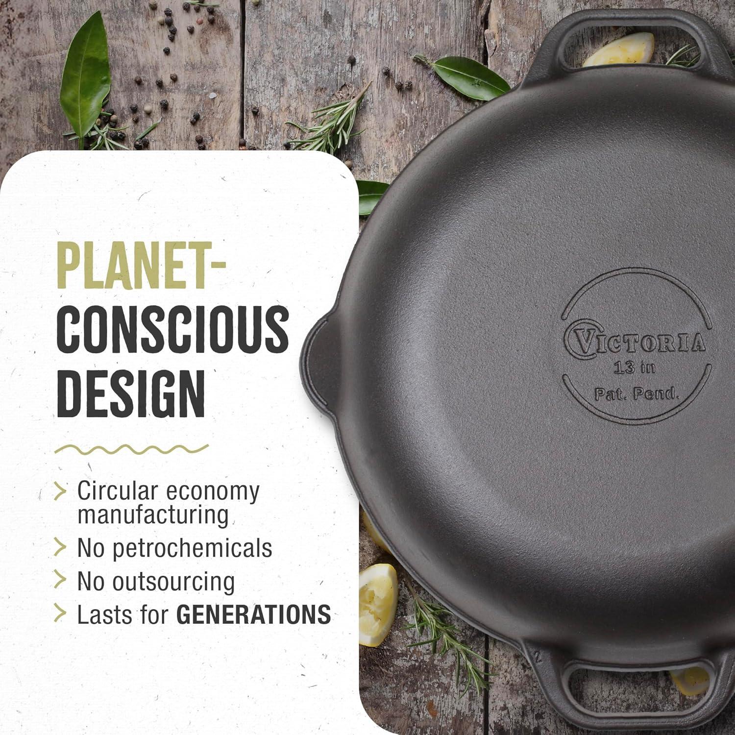 Victoria Victoria Cast Iron 13" Everyday Skillet with Loop Handles