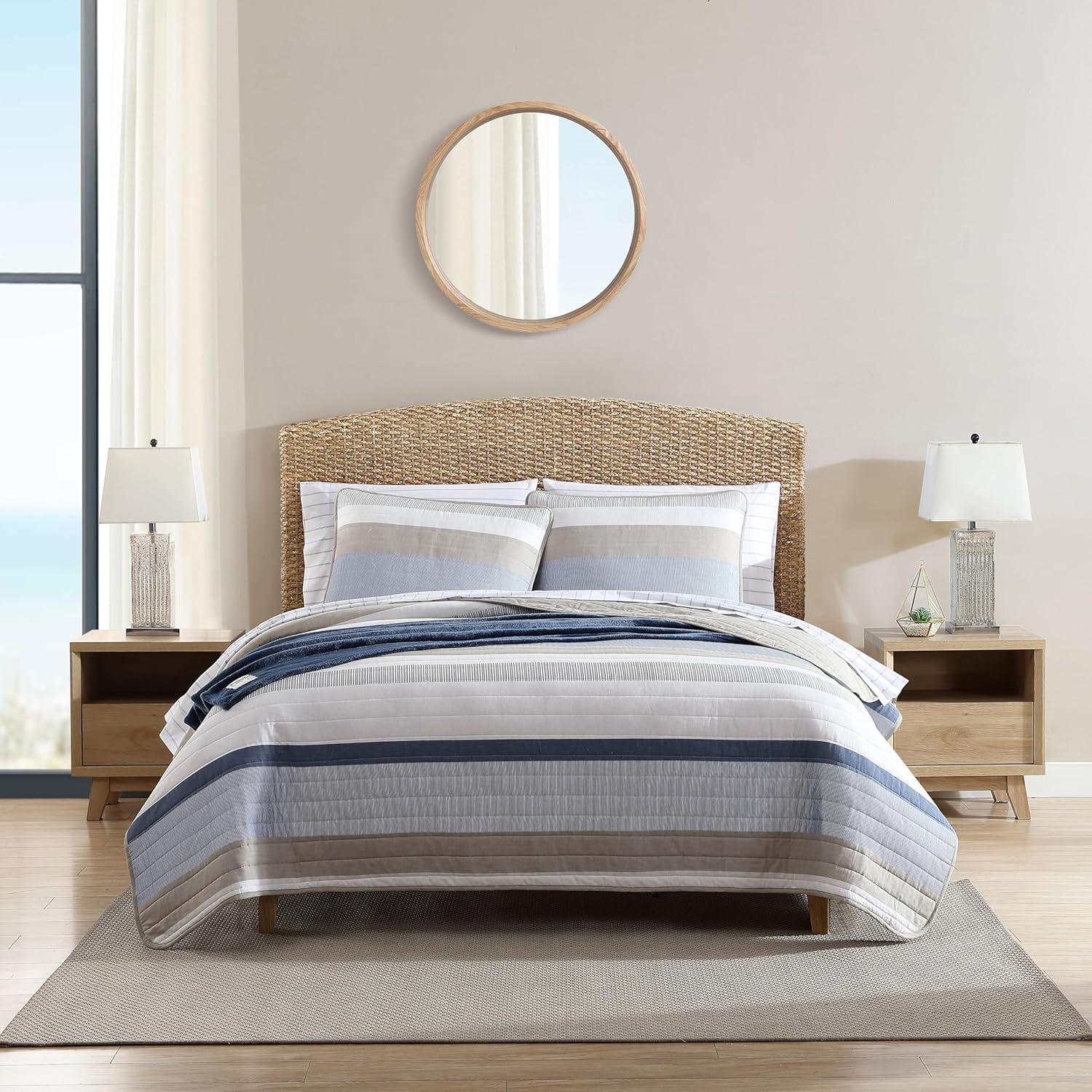 Nautica Galewood Cotton Reversible Beige Quilt Set