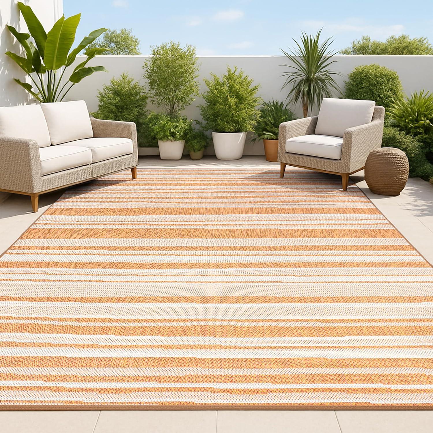 5' x 8' Castara Wavy Stripe Modern Indoor/Outdoor Area Rug, Orange/Cream - JONATHAN Y