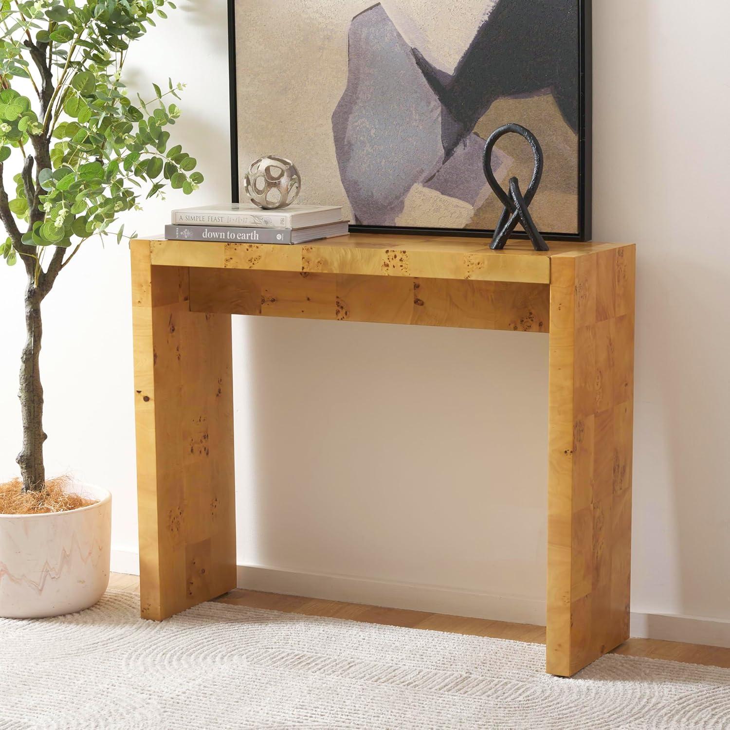 SAFAVIEH Cella Mission Natural Wood Rectangle Console Table (34 in. W x 11 in. D x 28 in. H)