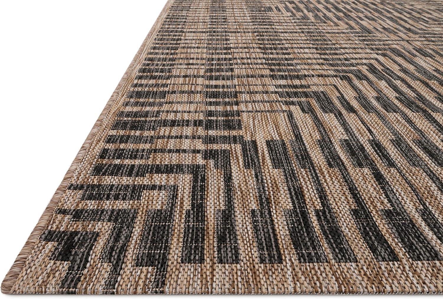 Black and Brown Geometric Synthetic Rectangular Rug