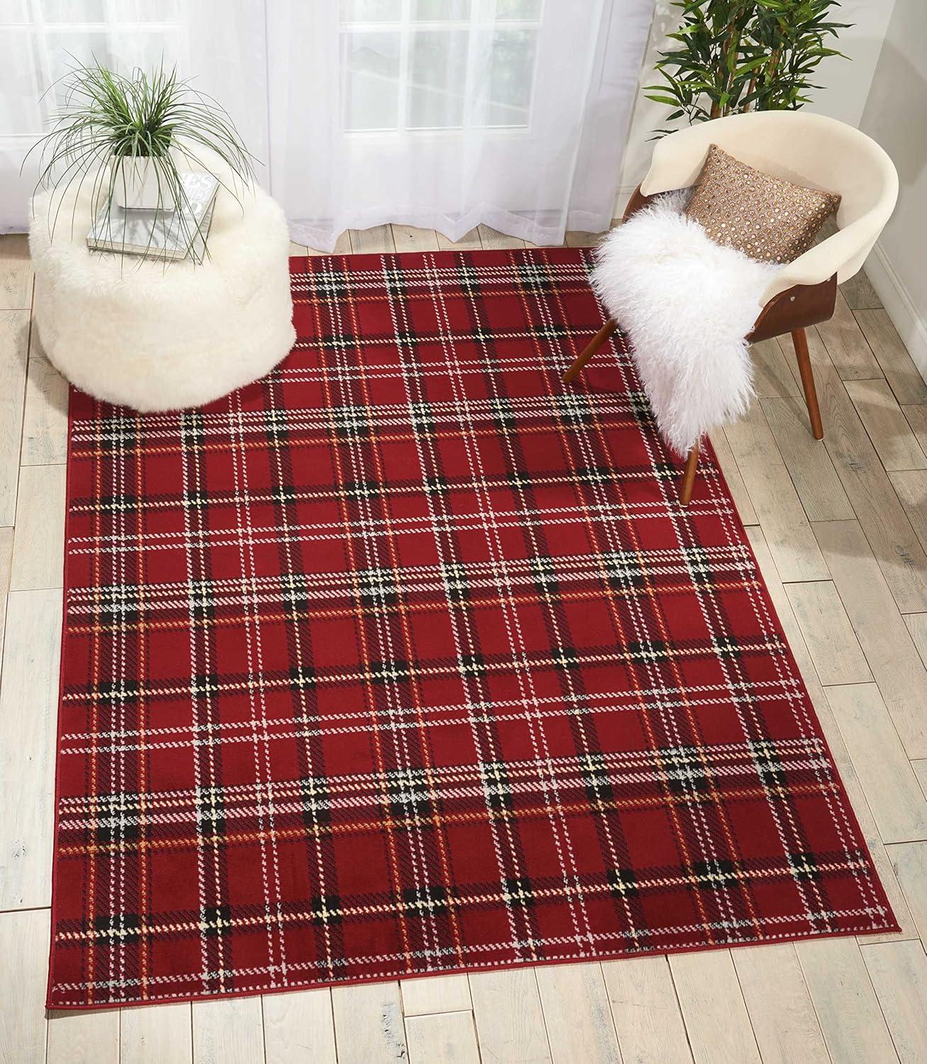 Nourison Grafix Plaid Red 5'3" x 7'3" Area Rug, (5x7)