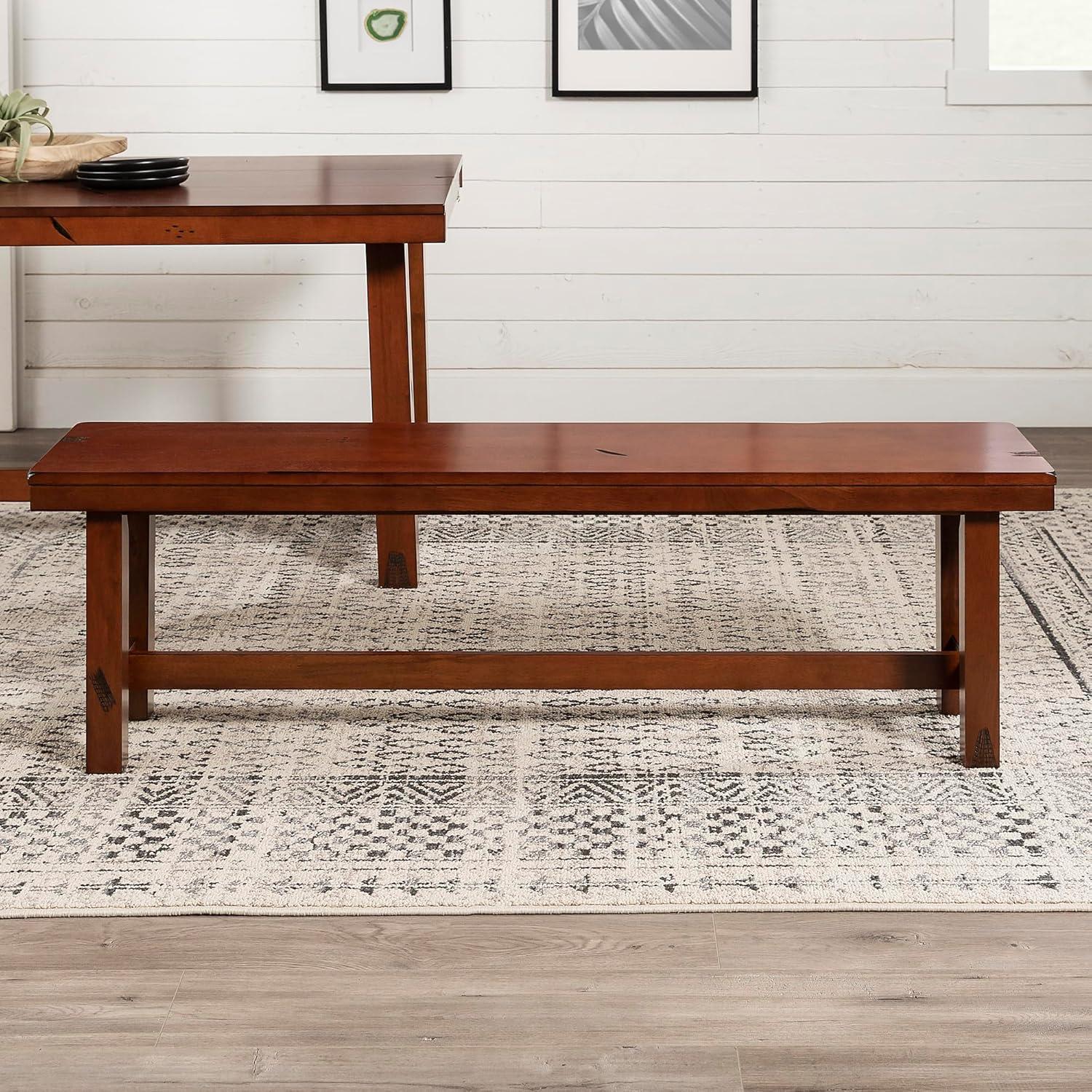 Walker Edison Transitional Wood Backless Dining Bench, Dark Oak