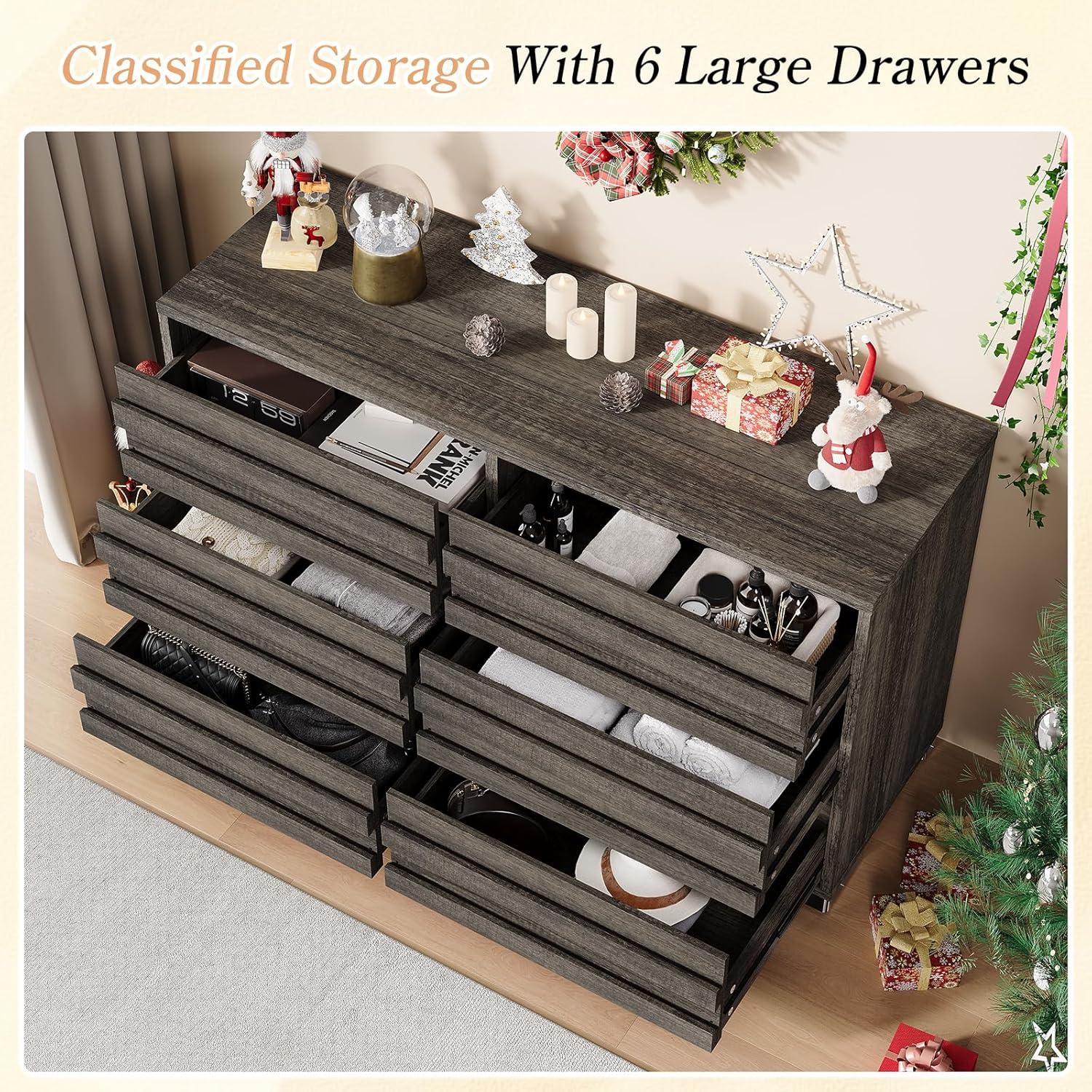 Rustic Gray Farmhouse Double Dresser with Slat Handles