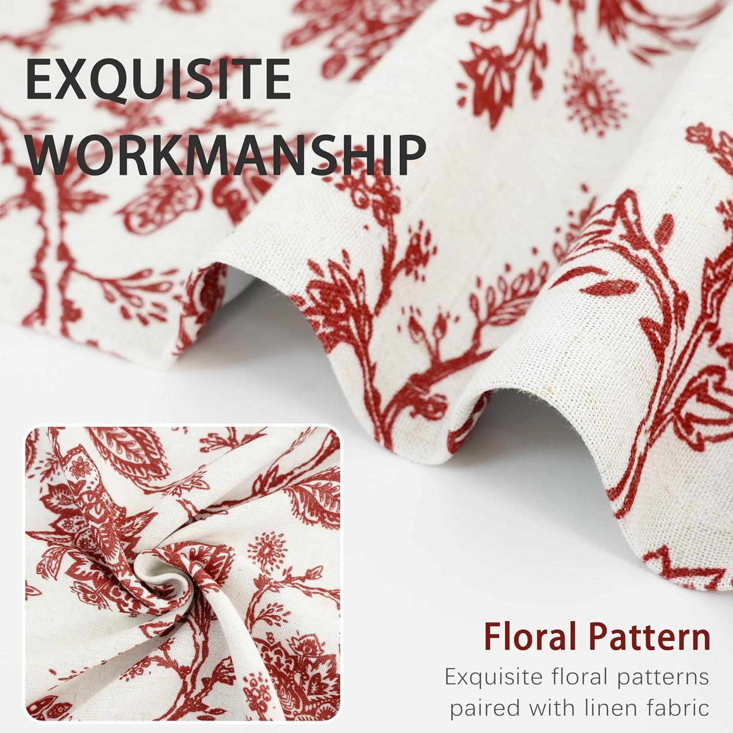 DriftAway Freda Jacobean Floral Linen Blend Blackout Thermal Insulated Energy Saving Privacy Window Curtain Valance Rod Pocket 2 Layers Single 52 Inch by 18 Inch plus 2 Inch Header Red Beige