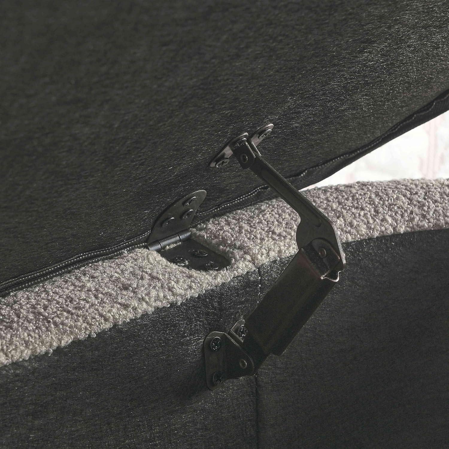 Gray Upholstered Fabric Storage Ottoman Bench with Safety Hinge