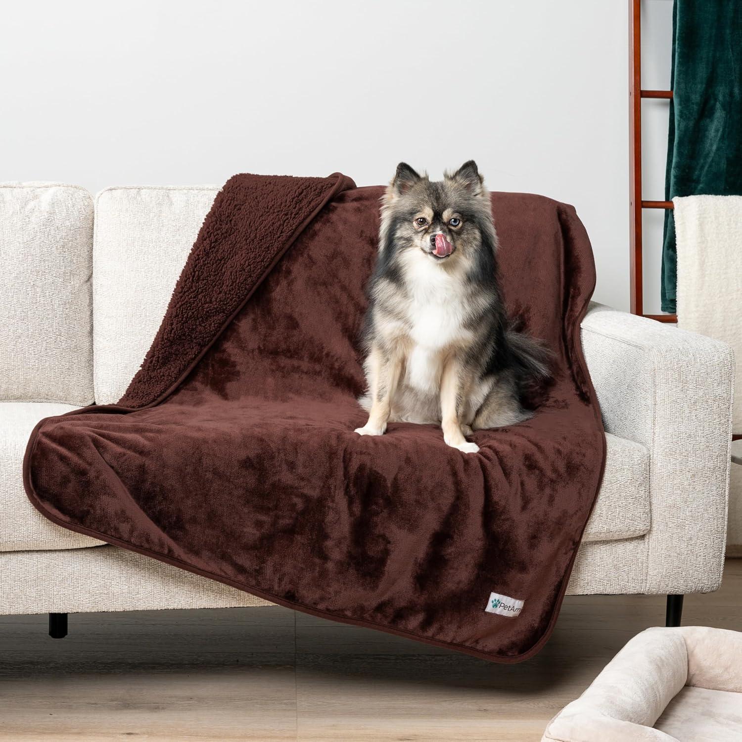 PetAmi Waterproof Dog Blanket For Pet Cat, Faux Shearling Fleece Couch Cover, Soft Plush Washable Reversible Throw