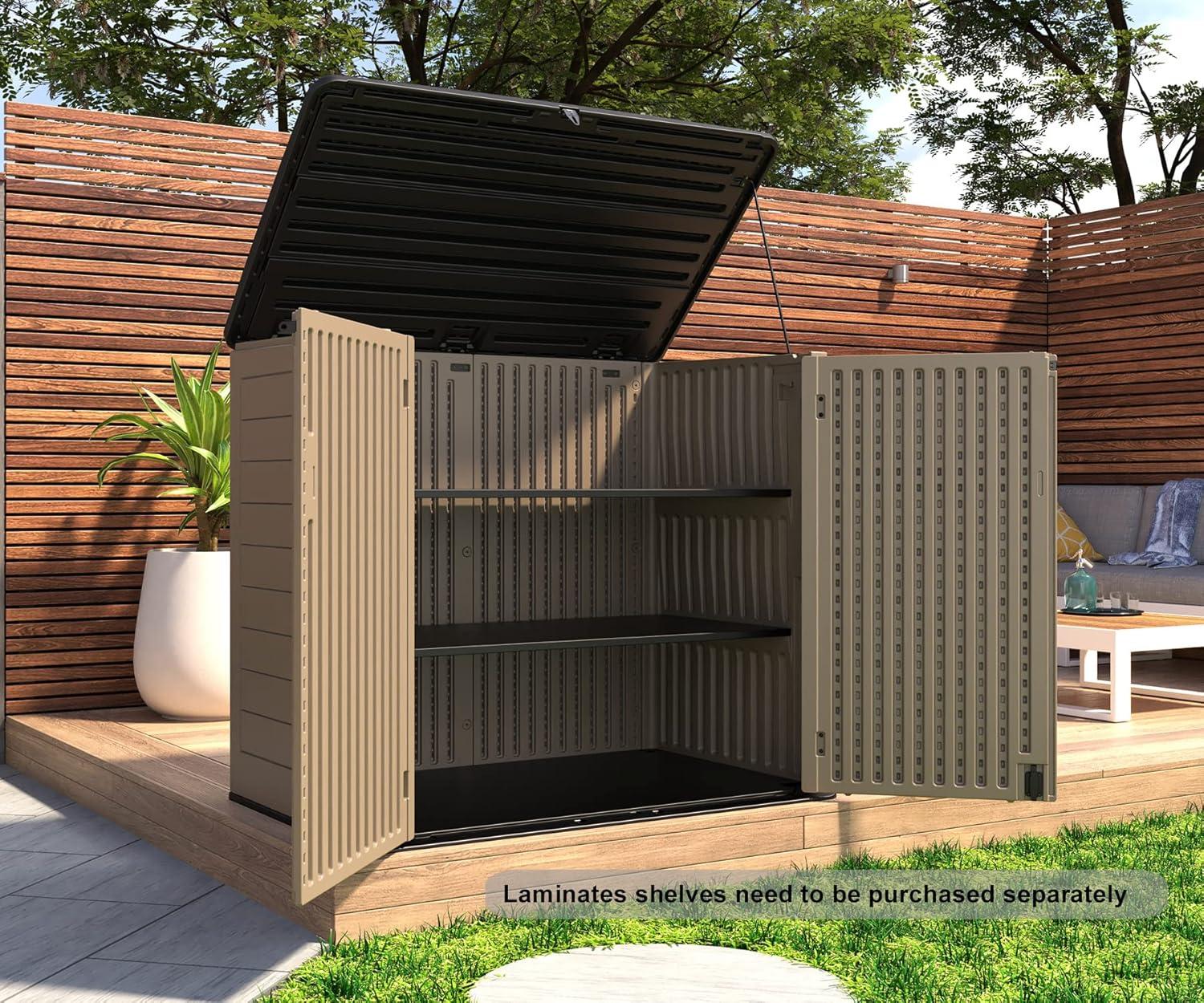 Large Brown Resin Outdoor Storage Shed with Shelving