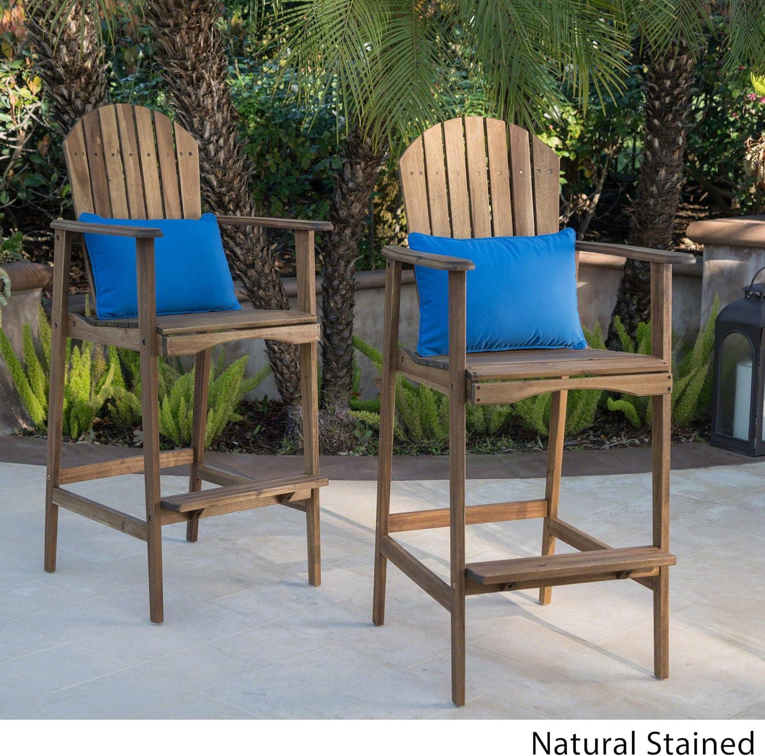 Natural Acacia Wood Outdoor Adirondack Barstools with Arms, Set of 2