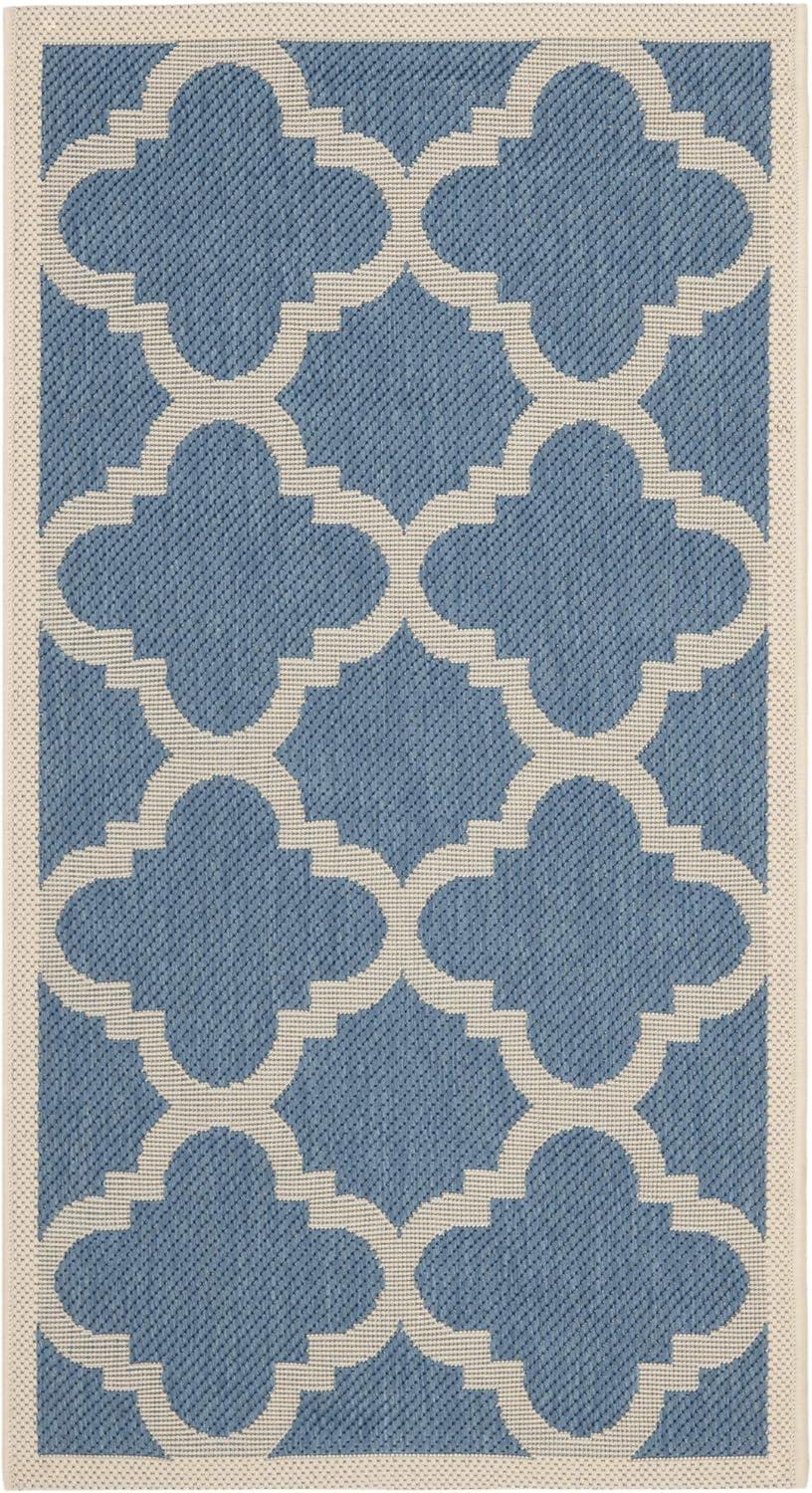 Easy-Care Blue & Beige Synthetic 5' x 7' Indoor/Outdoor Area Rug