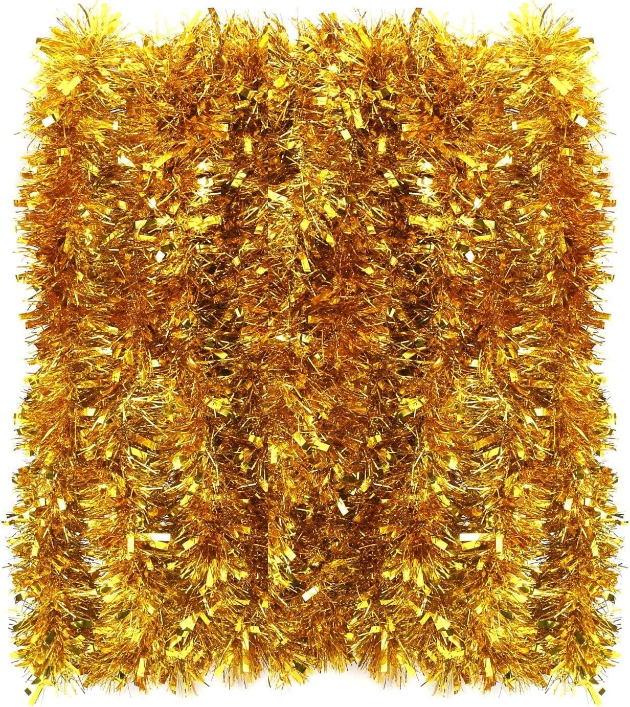 FINGOOO Gold Garland Christmas Decorations,33Ft/10M Thick Fluffy Christmas Tree Tinsel Garland Wedding Birthday Decor