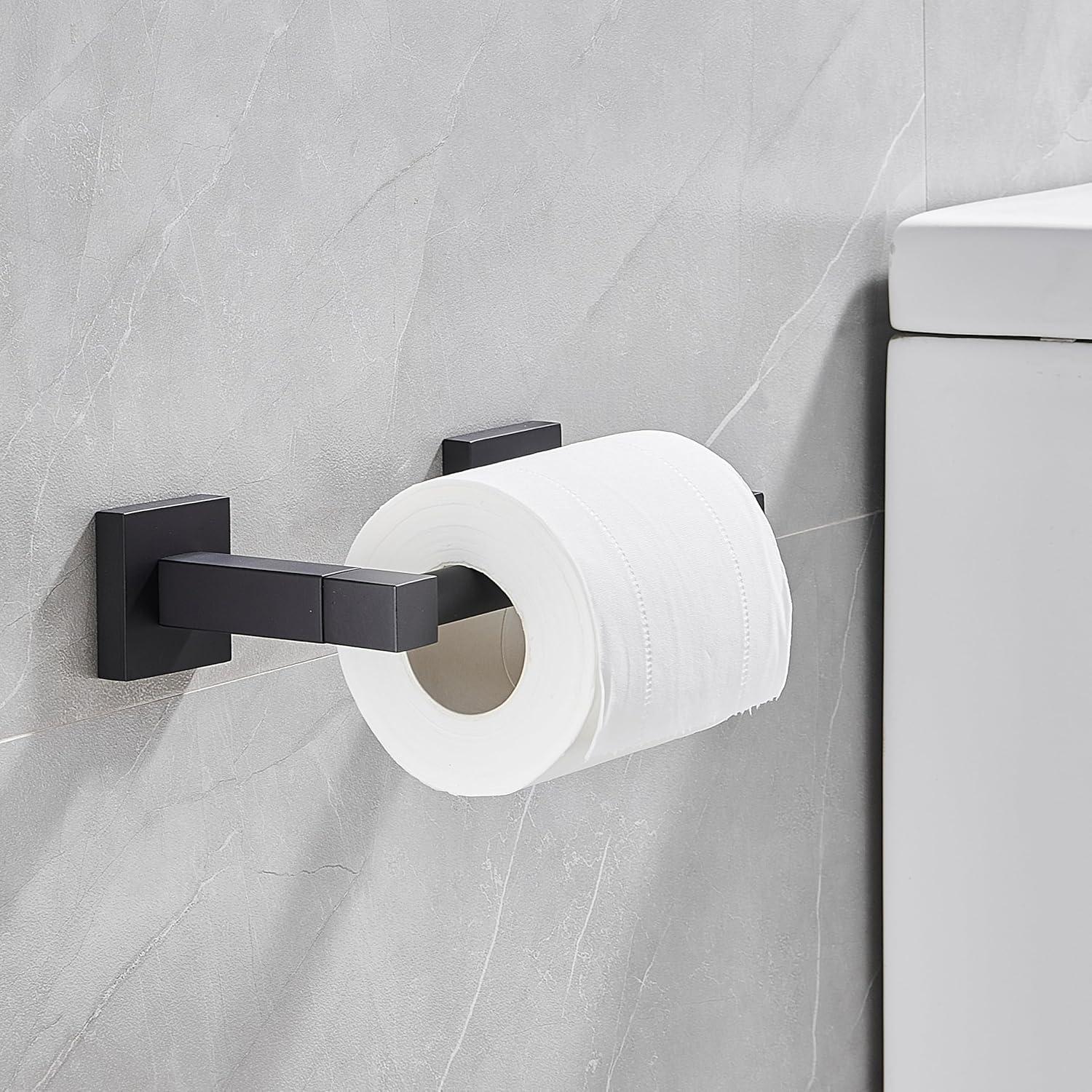 BWE Wall Mounted Toilet Paper Holder Double Post Pivoting Square Tissue Holders Roll Hangers Stand