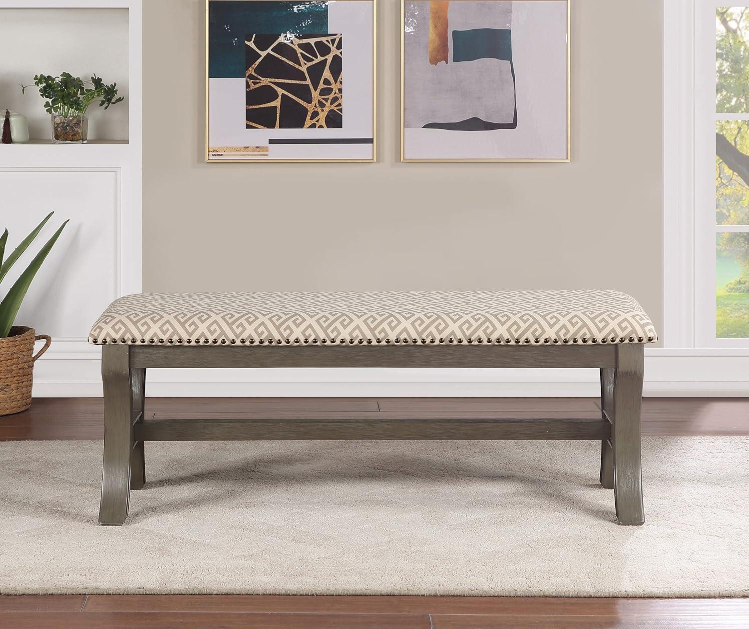 Monaco 48" Bench in Gray Fabric with Antique Grey Base