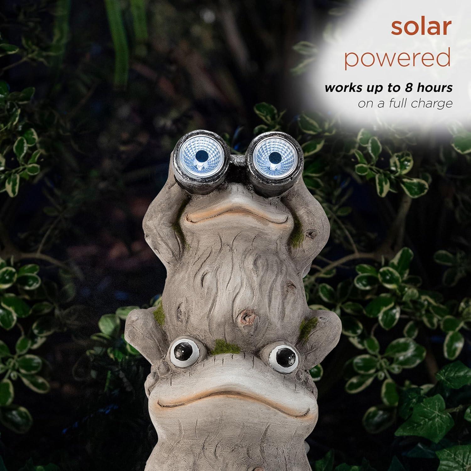 Gray Solar-Powered Stacked Frog Lawn Decoration with LED Lights