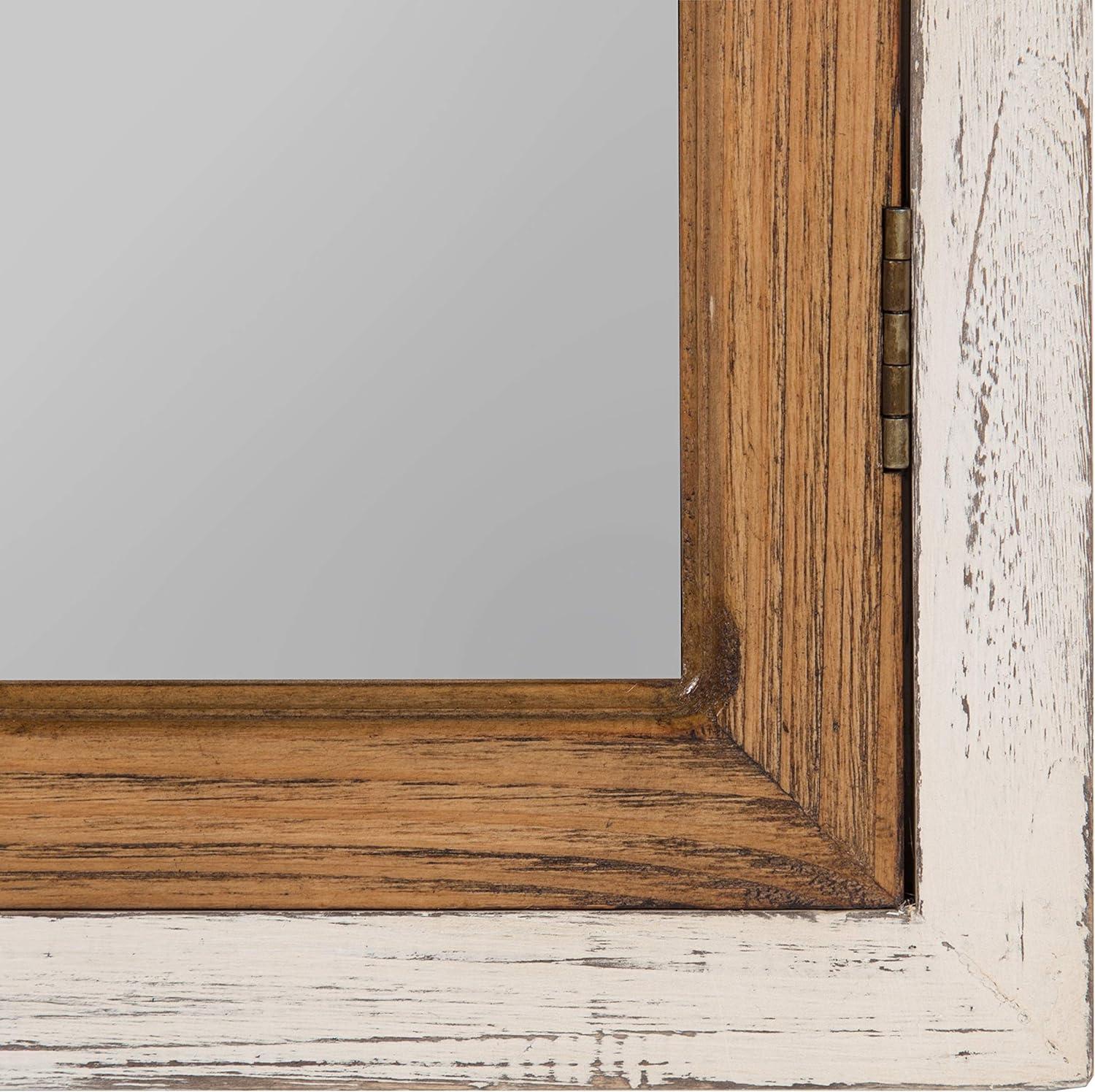 Kate and Laurel Boldmere Large Traditional Wood Windowpane Arch Mirror, 28x44, Rustic Brown and White