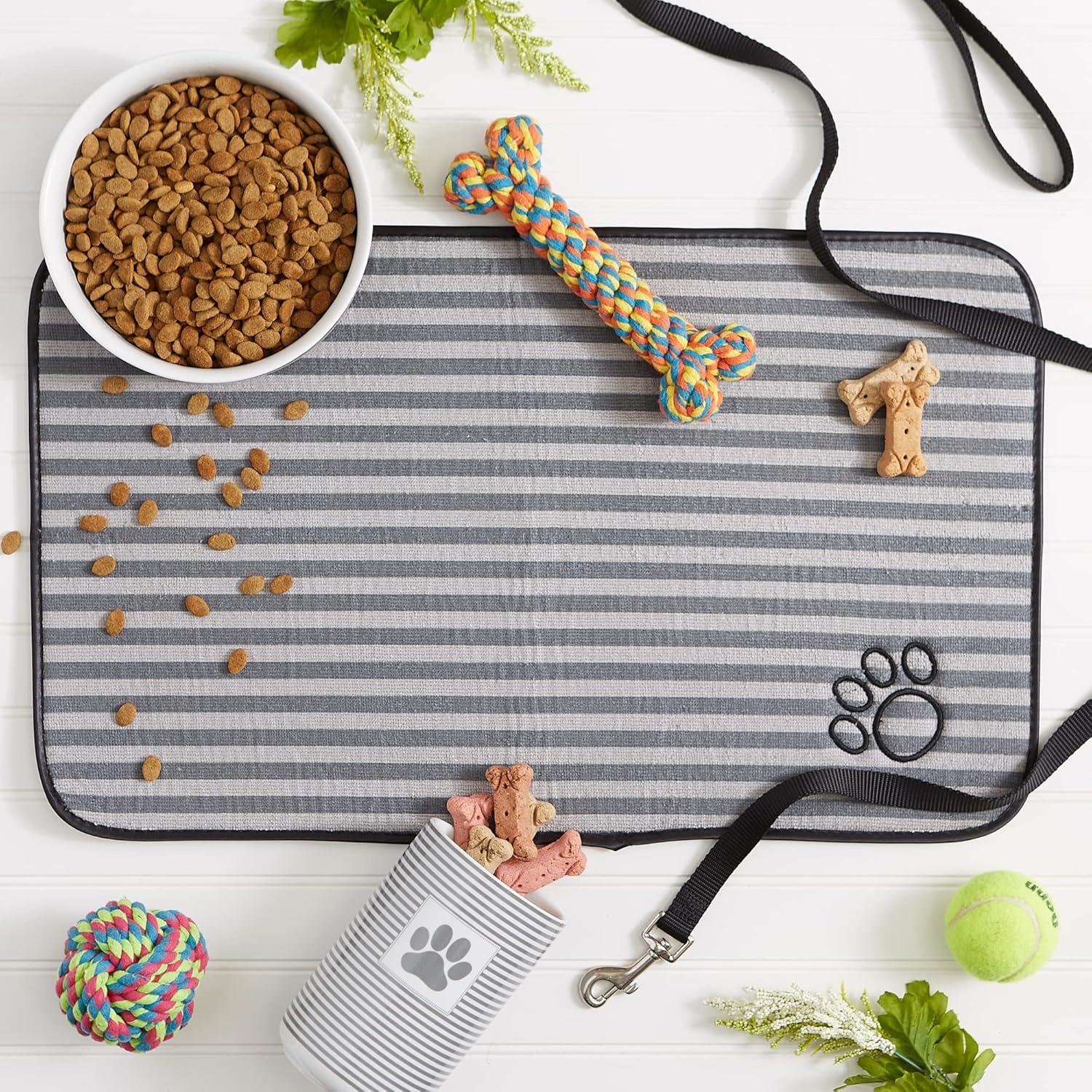 24" Lattice Gray and Black Rectangular Pet Care Essentials DII Large Stripe Embroidered Paw Pet Mat