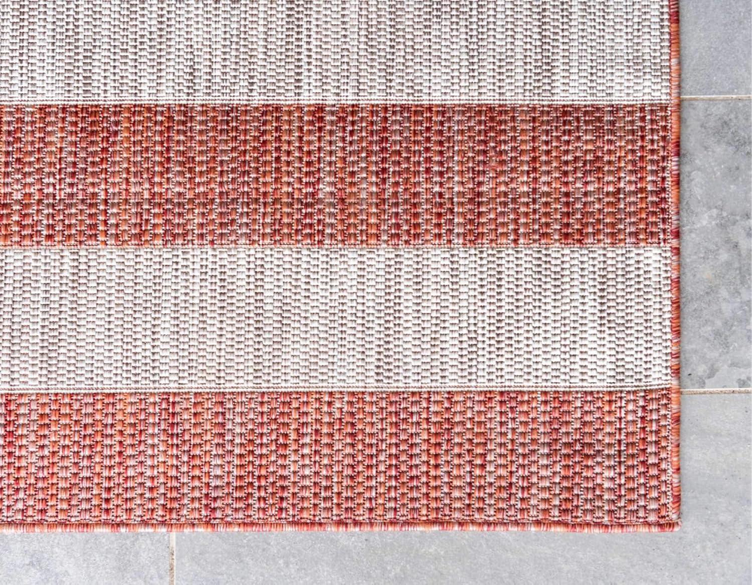 Unique Loom 4' 1 x 6' 1 Rectangle Indoor/Outdoor Striped Rust Red Area Rug