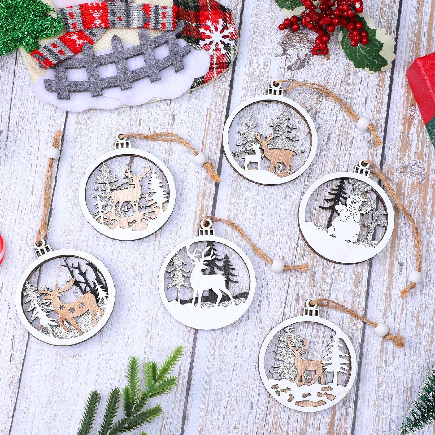 JOYFY 6pcs Christmas Hanging Ornaments Xmas Wooden Hanging Reindeer Ornament for Christmas Tree