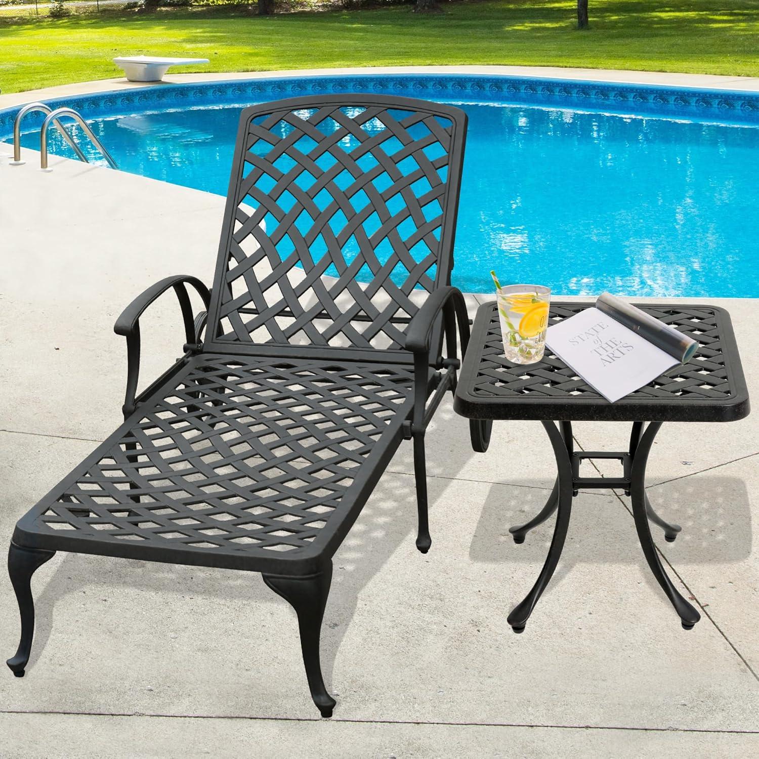 18" Outdoor Side Table, Patio End Tables Outside Cast Aluminum Anti-Rust Metal for Balcony, Backyard, Pool Side, Porch, Bronze