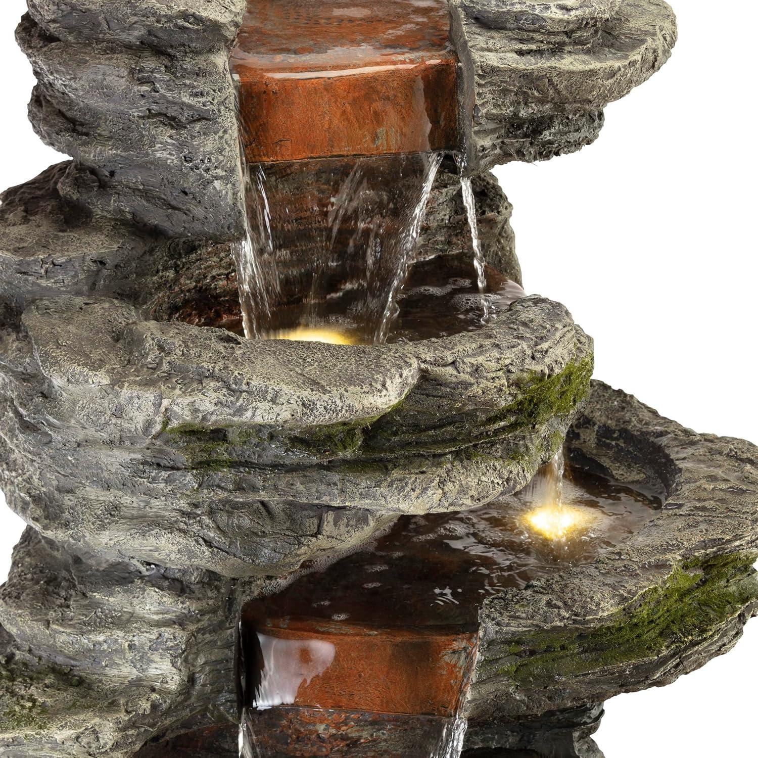 Alpine Corporation 8-Tier Rainforest Rock Water Fountain with LED Lights