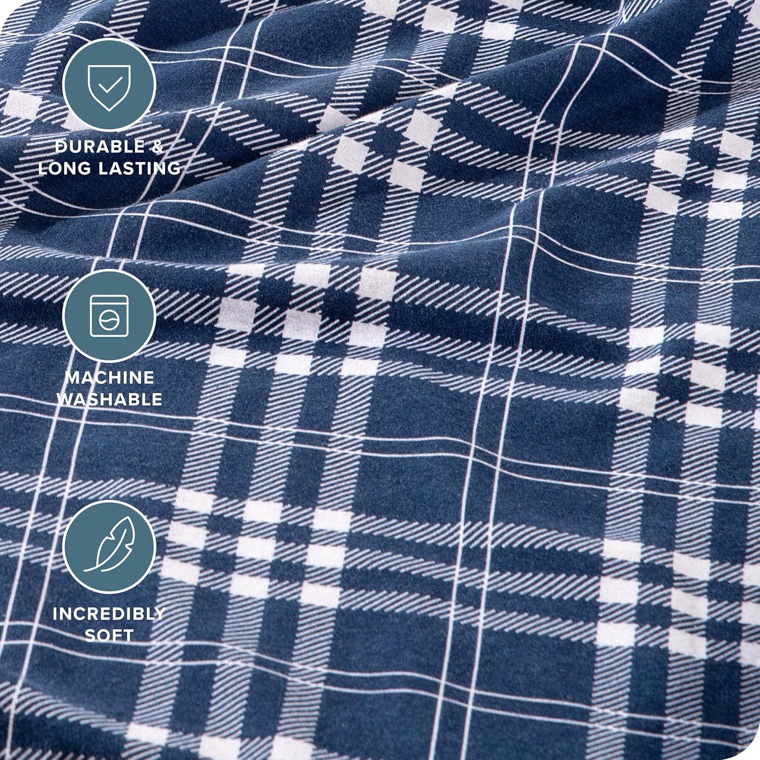 Stirling Plaid - Blue/White Cotton Flannel Twin Sheet Set by Bare Home
