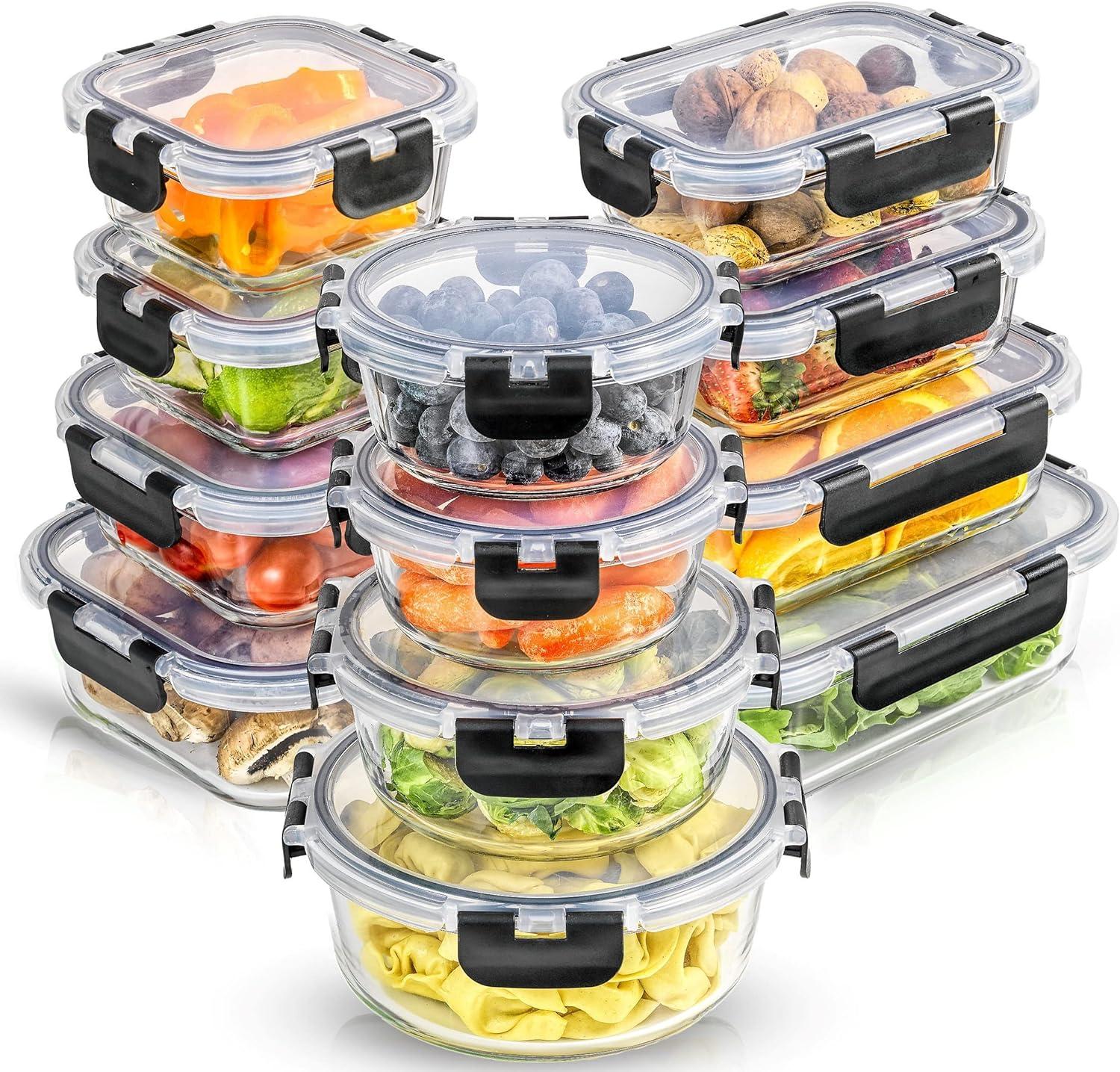 JoyFul by JoyJolt 24 Piece Glass Storage Containers with Leakproof Lids Set