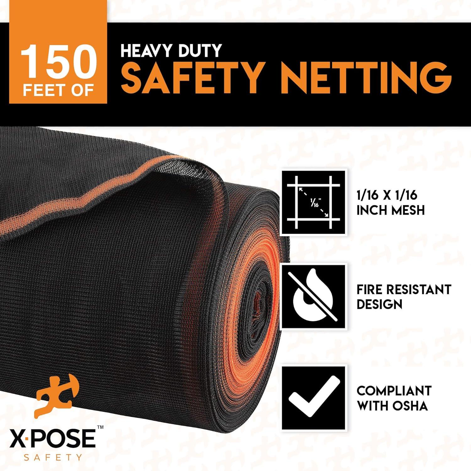 Construction Safety Debris Netting - 150 Ft Temporary Material Roll, 1/16" Mesh Scaffold Net Enclosure, Barricade, Visibility Barrier, Fencing Roll, Heavy Duty Fire Retardant 8.5 ft x 150 ft, Black