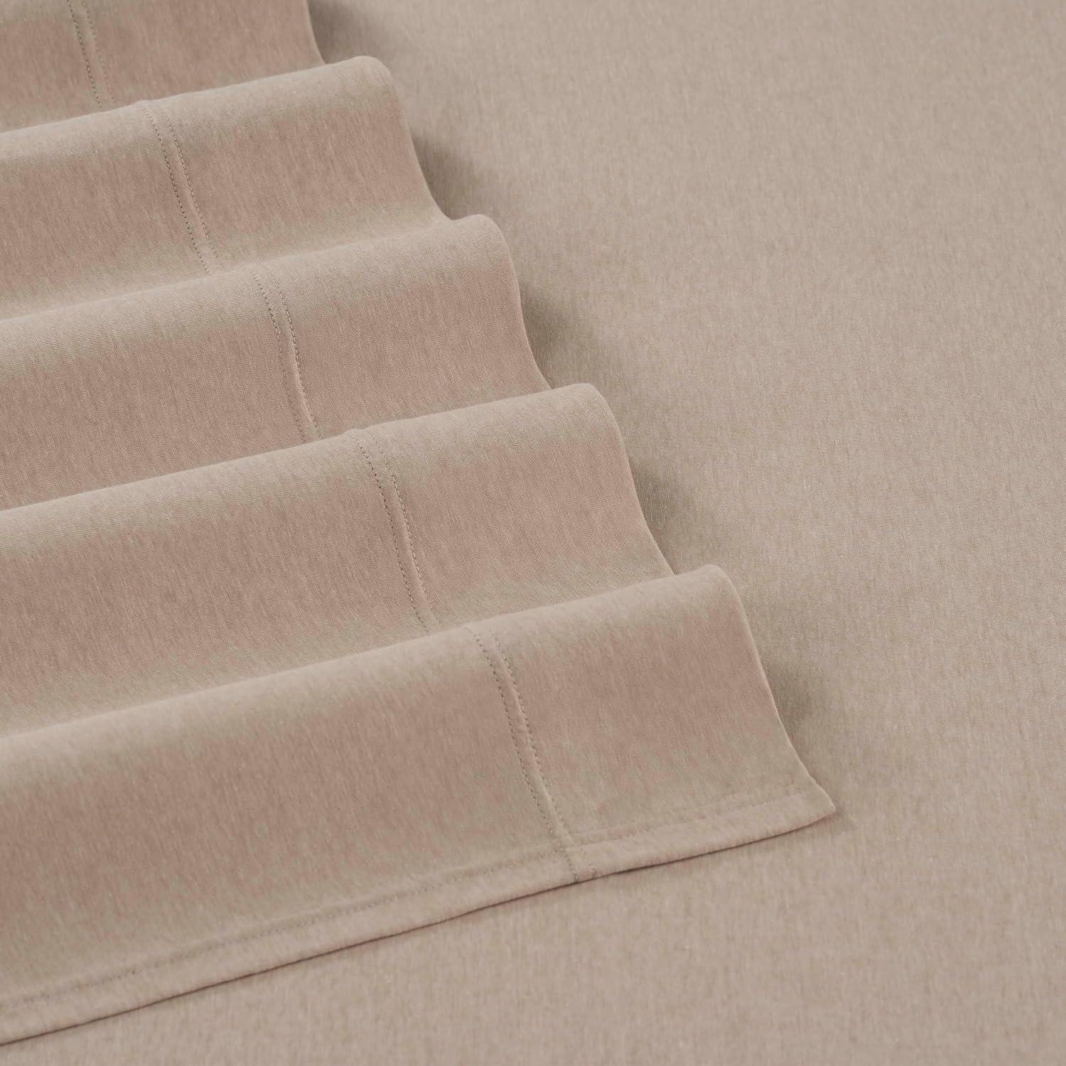 Vellux 4-Pc. Queen Solid Jersey Knit Sheets - Cotton Blend, Deep Pocket, Ultra Soft, Taupe