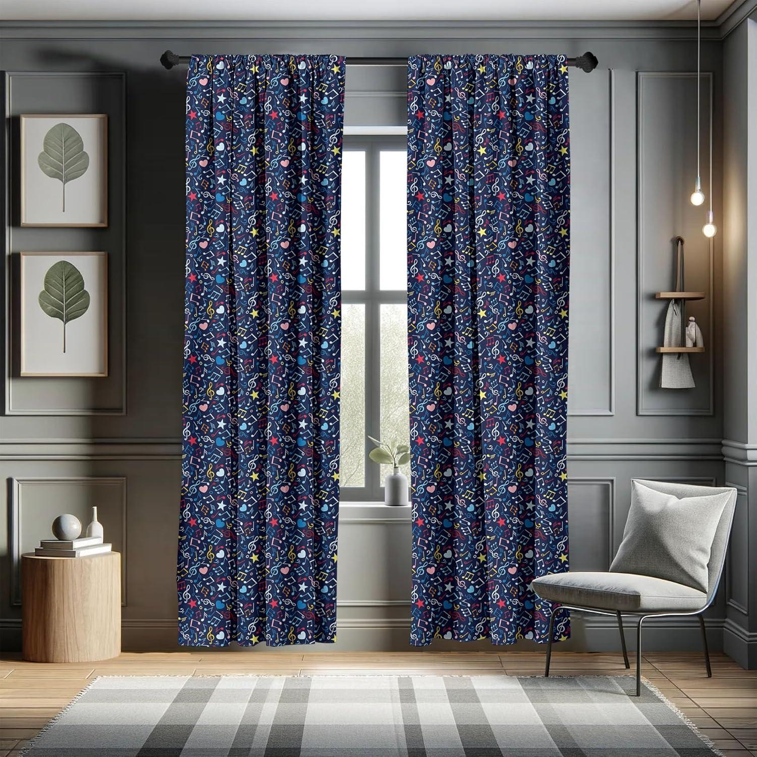 Ambesonne Music Curtains, Rhythm in My Heart Design, Pair of 28"x84", Multicolor