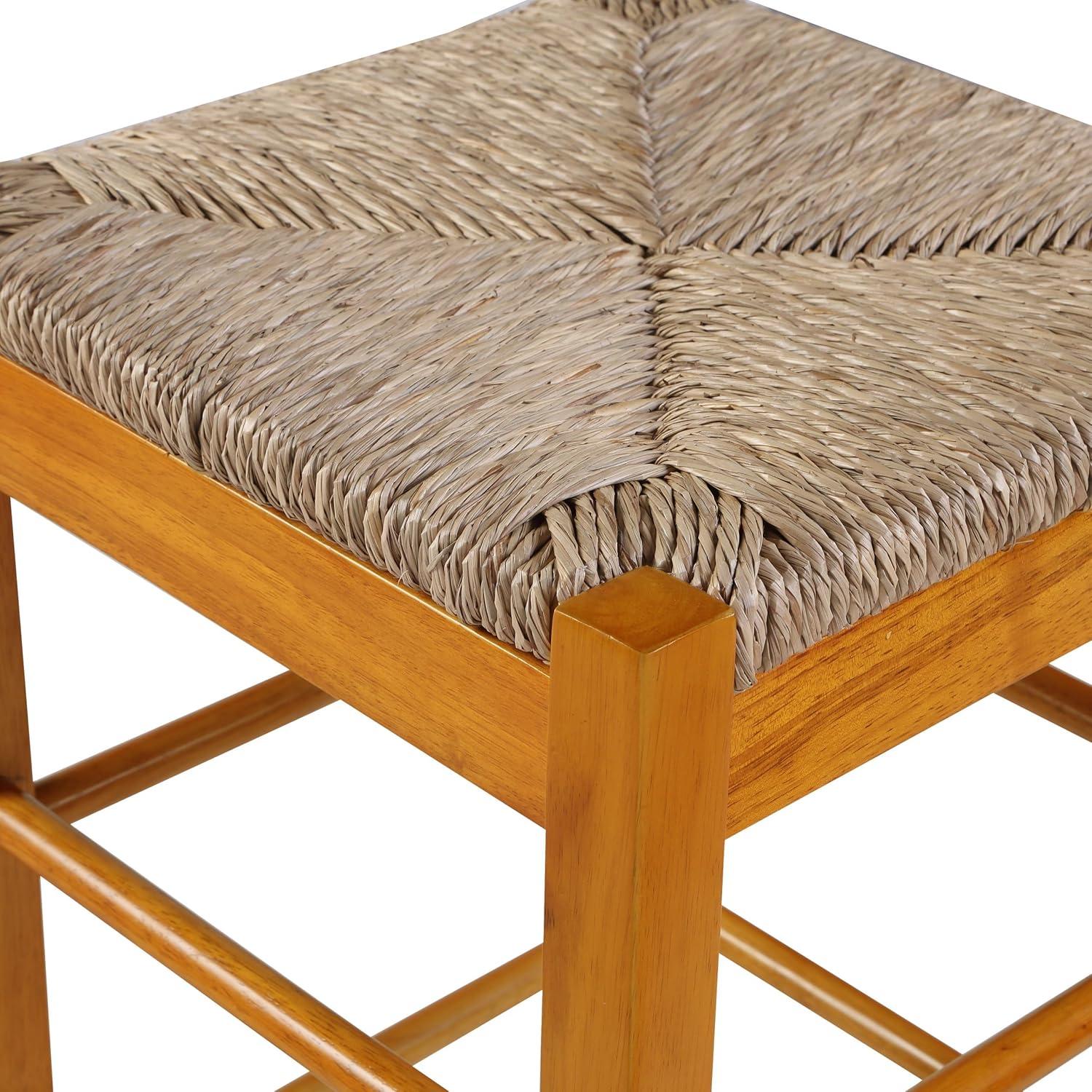 24" Rush Seat Counter Height Barstool Oak - Boraam: Hardwood Frame, Handwoven Seat, Floor Glides