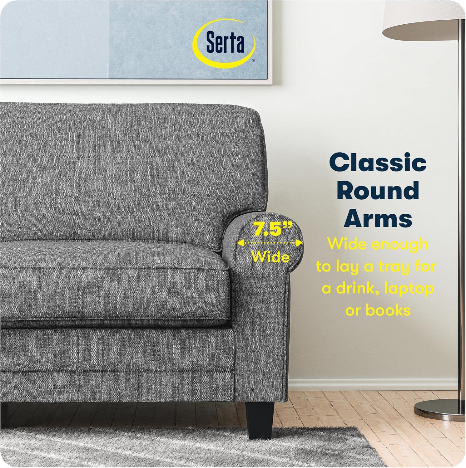 Serta Copenhagen 78" Rolled Arm Sofa, Easy Care Fabric, Soft Pillow Back, Pocket Coil Seat Cushions