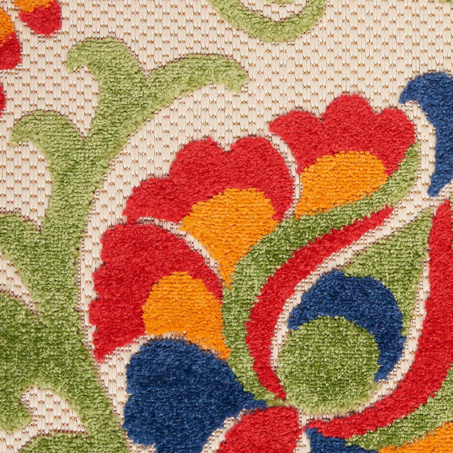 Nourison Aloha Floral Textured Flatweave High-Low Indoor Outdoor Area Rug Multicolor 6' x 9'
