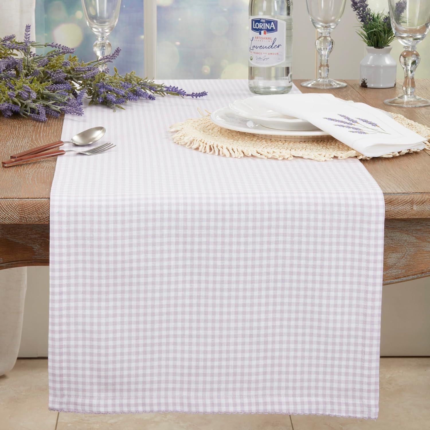 Gray Cotton Gingham Rectangle Table Runner