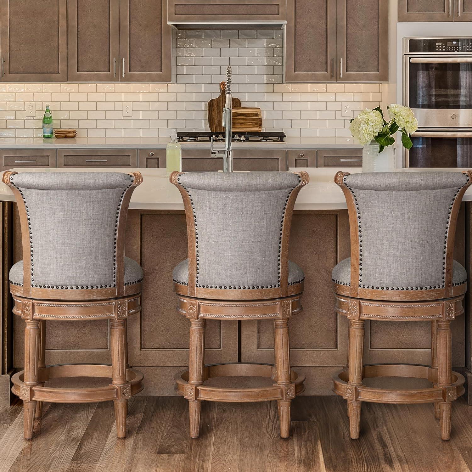 Ophelia & Co. Ted High Back Solid Wood Swivel Bar Stool