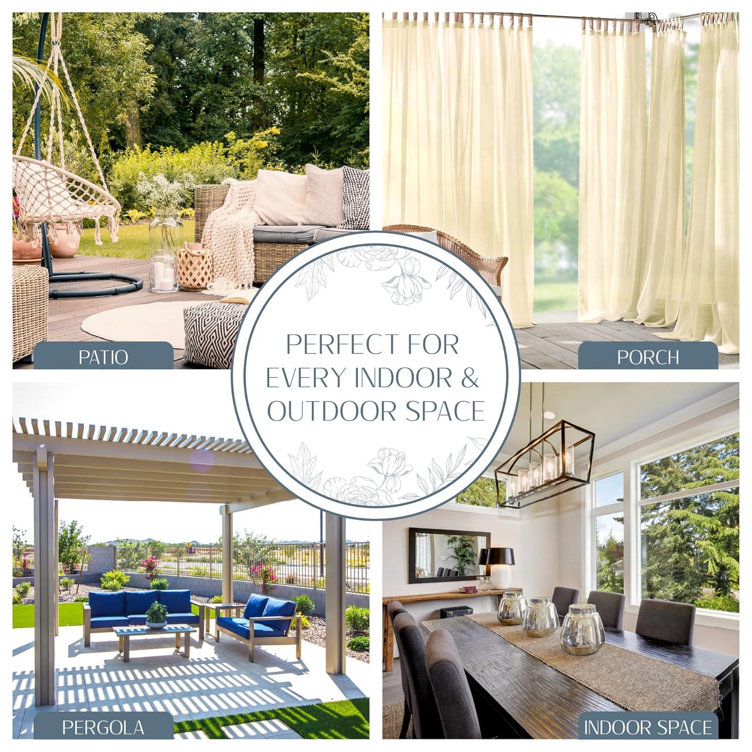 Darien Indoor/Outdoor Sheer Tab Top Single Window Curtain for Patio, Porch, Cabana - 52 x 95 - Natural - Elrene Home Fashions