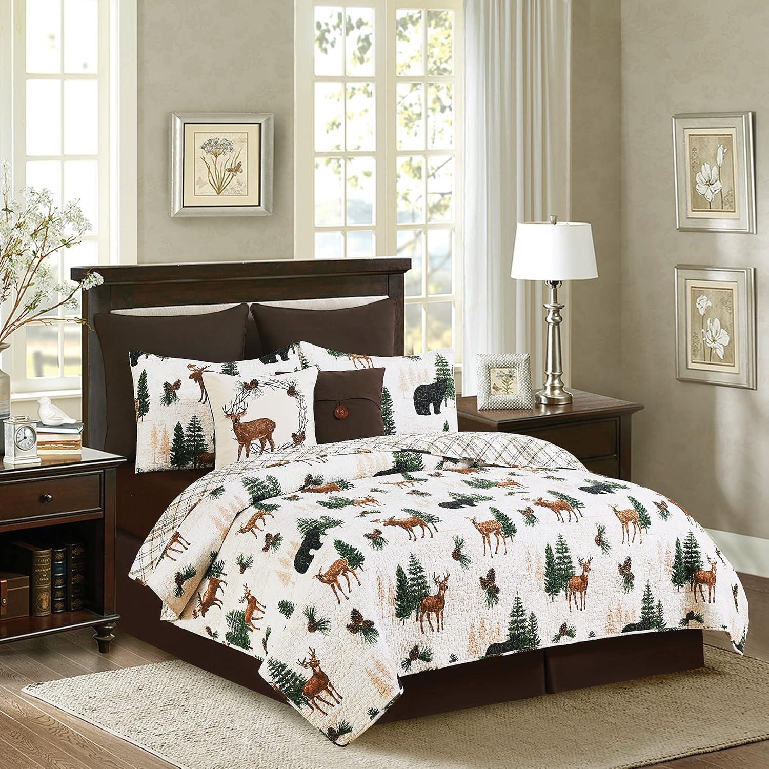 Noland Pines Brown Cotton Reversible Full Quilt Set