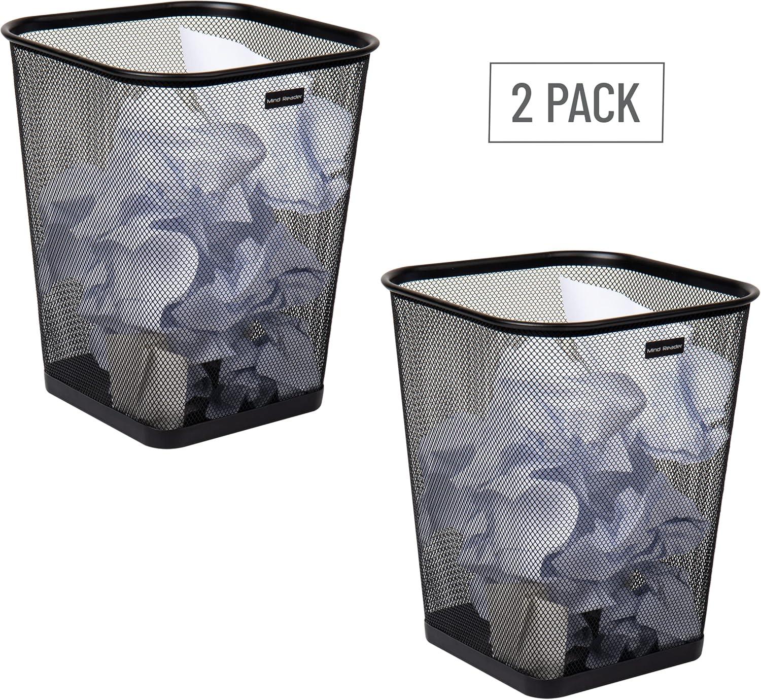 Mesh Trash Can, Waste Paper Basket, Square, Office, Metal Mesh, 9.75"L x 9.75"W x 12.25"H, 2-Pack